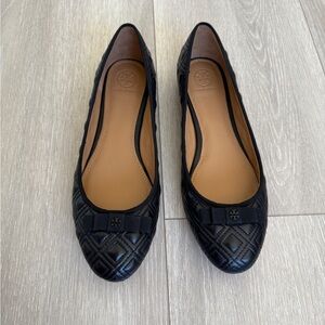 Tory Burch Black Quilted Leather Flats